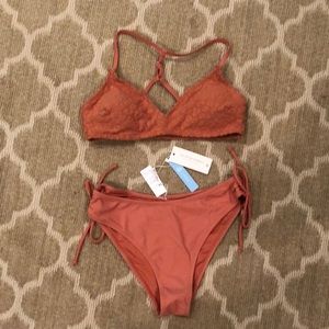 Cupshe Coral/salmon Jacquard crisscross drawstring side Women’s bikini sz M. NWT